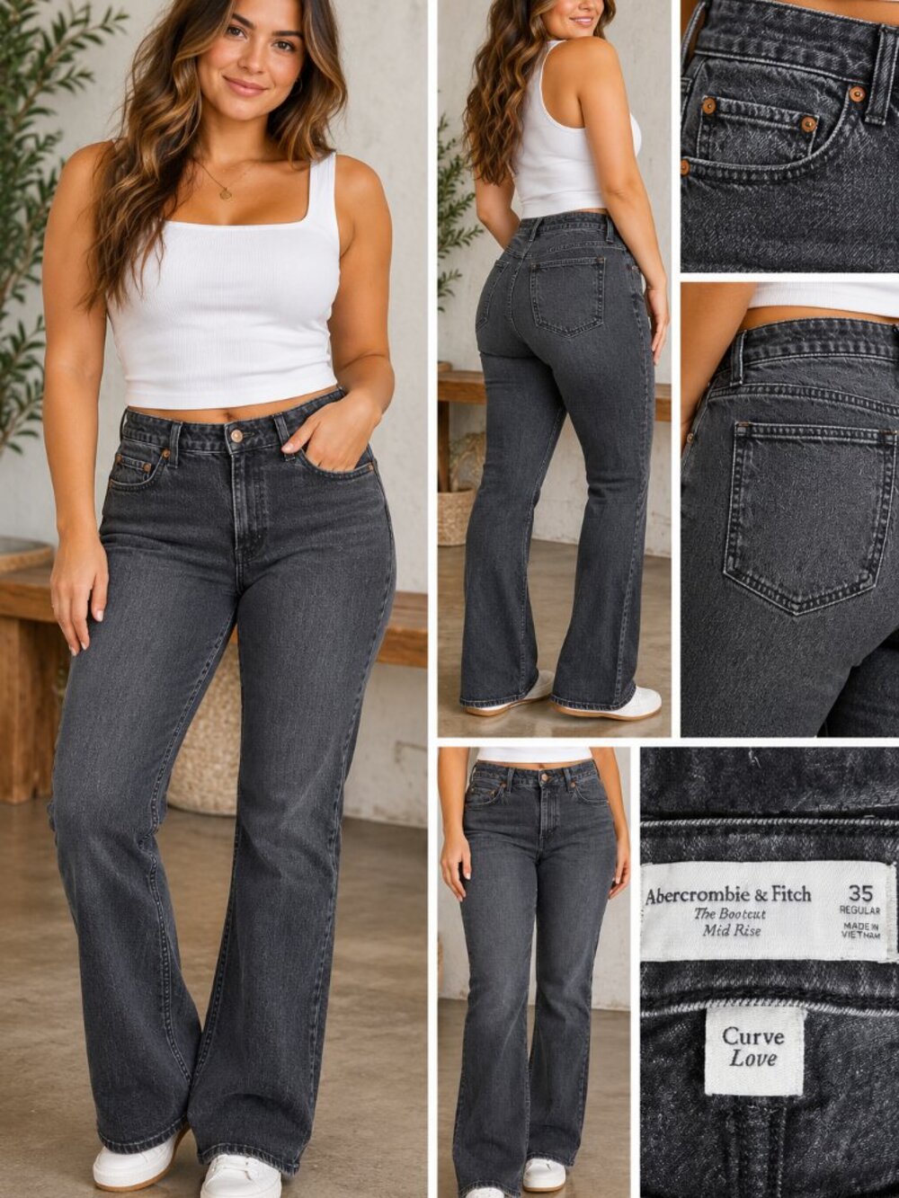 Abercrombie Curve Love Bootcut Jeans 35 Regular Mid Rise Dark Gray Y2K Streetwea